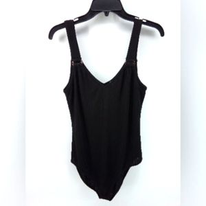 Gilli Gold Rings Black Bodysuit Snap Closure Spandex Blend L